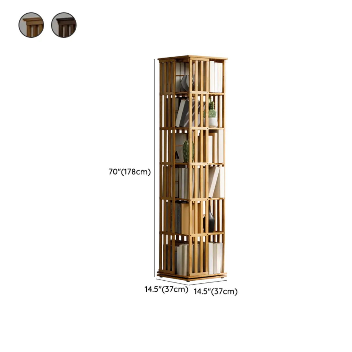 Simple 6-Tiers Rectangular Open Bamboo Narrow Bookcase Image - 11