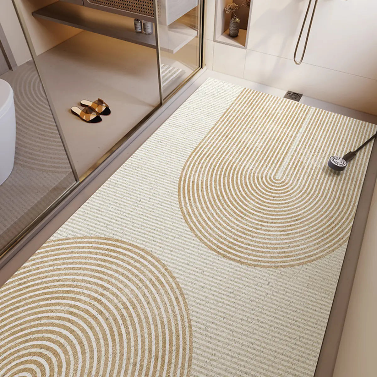 Simple Abstract Vinyl Beige Anti-Slip Backing Area Rug Image - 1