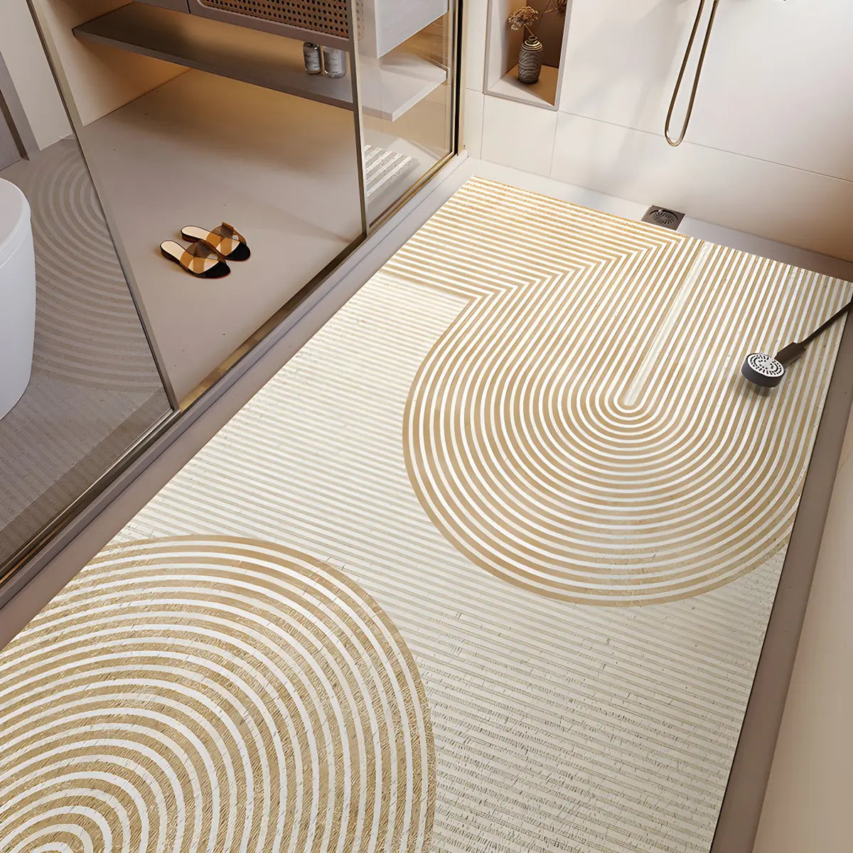 Simple Abstract Vinyl Beige Anti-Slip Backing Area Rug Image - 2