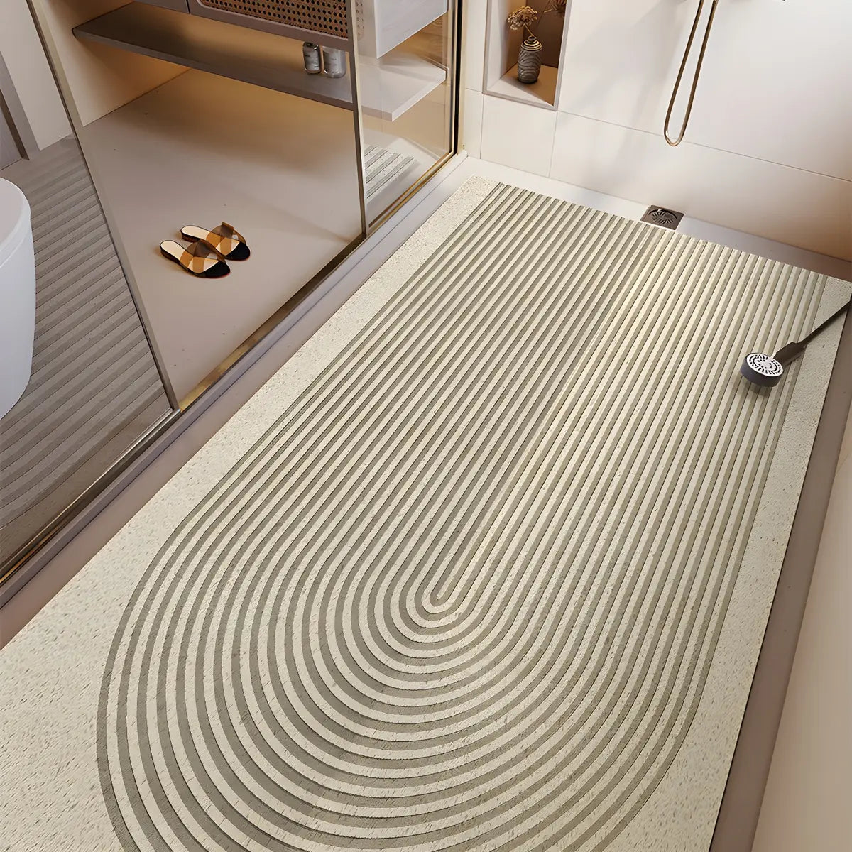 Simple Abstract Vinyl Beige Anti-Slip Backing Area Rug Image - 3