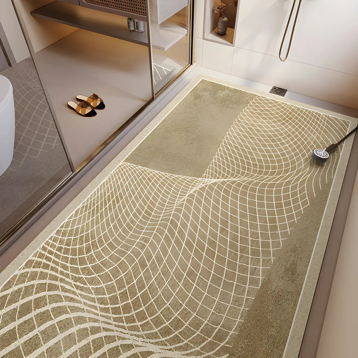 Simple Abstract Vinyl Beige Anti-Slip Backing Area Rug Image - 4