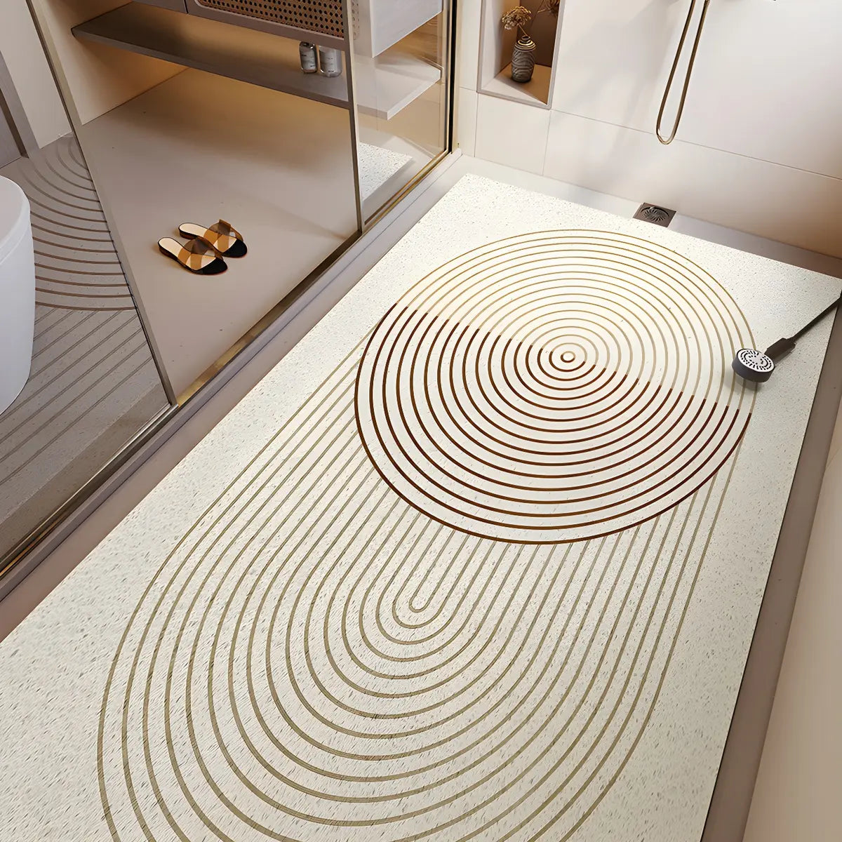 Simple Abstract Vinyl Beige Anti-Slip Backing Area Rug Image - 6