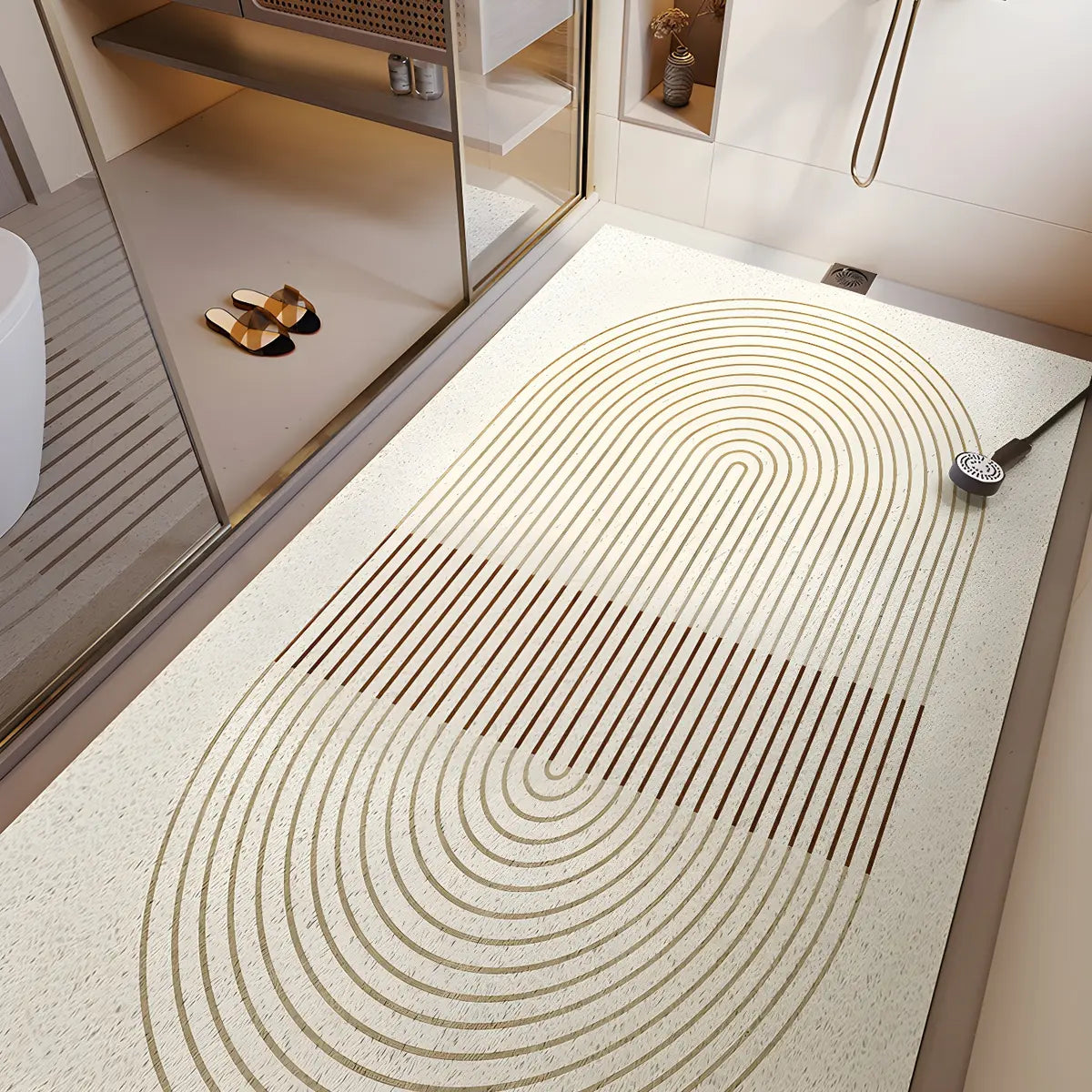 Simple Abstract Vinyl Beige Anti-Slip Backing Area Rug Image - 7