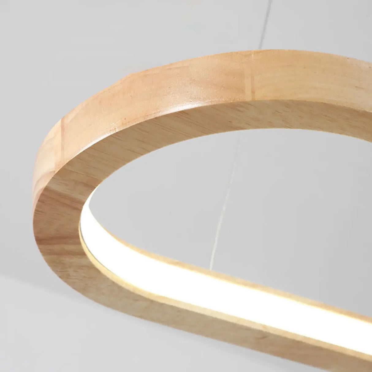 Simple Adjustable Wooden Oval Island LED Pendant Light Image - 12