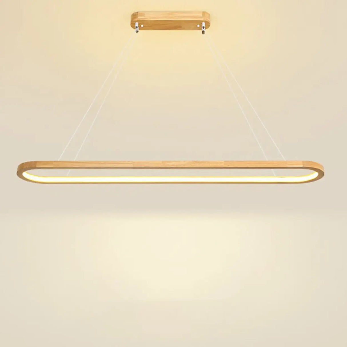 Simple Adjustable Wooden Oval Island LED Pendant Light Image - 8