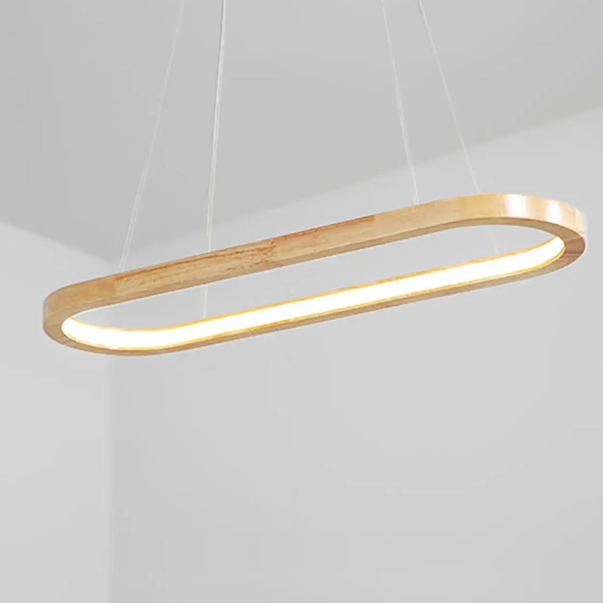 Simple Adjustable Wooden Oval Island LED Pendant Light Image - 9