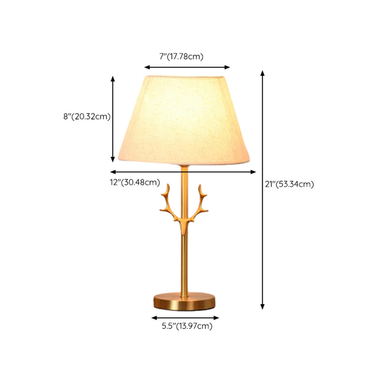 Simple Art Fabric Lampshade Golden Antler Table Lamp