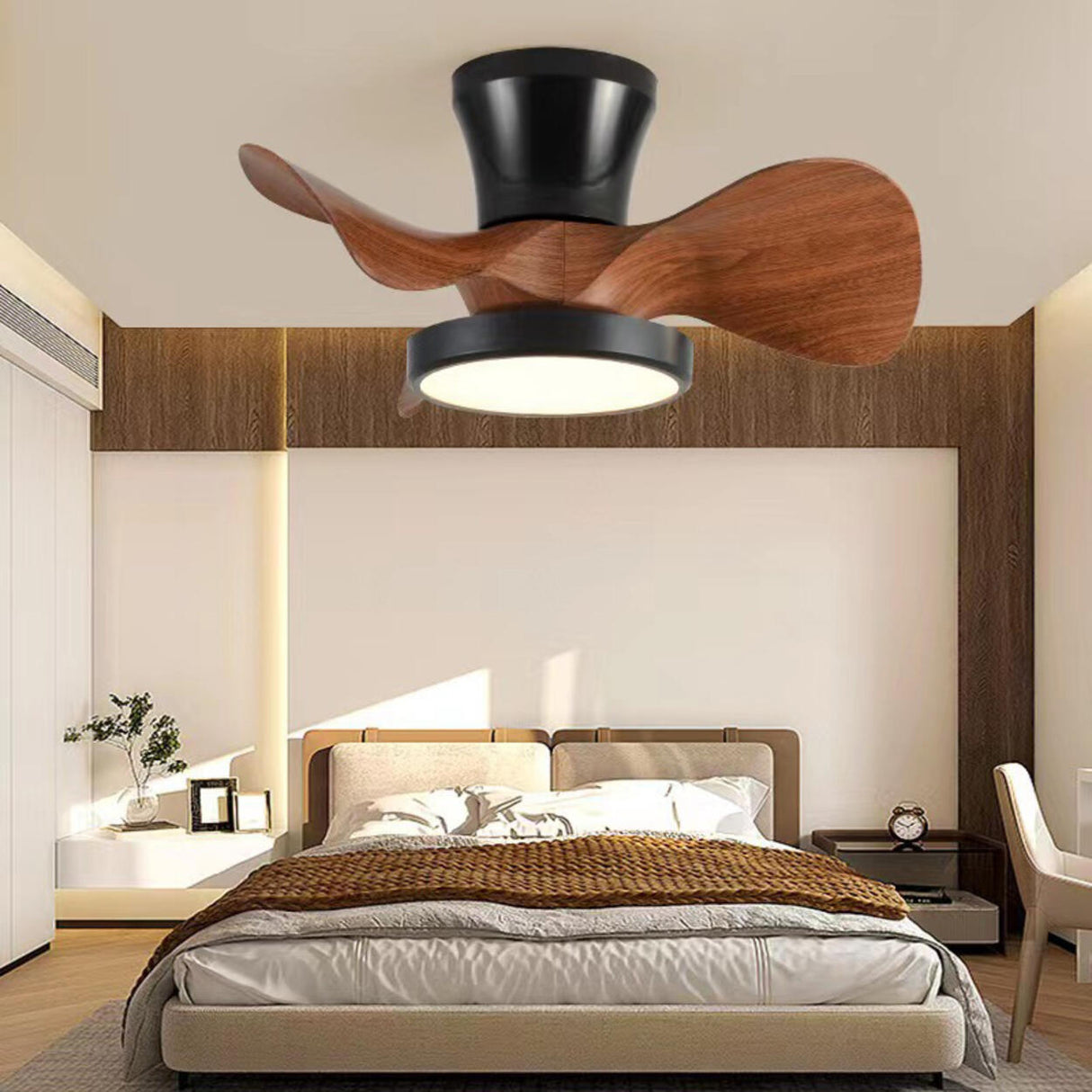 Simple Bedroom 3 Blades Modern LED Ceiling Fan Light Image - 4
