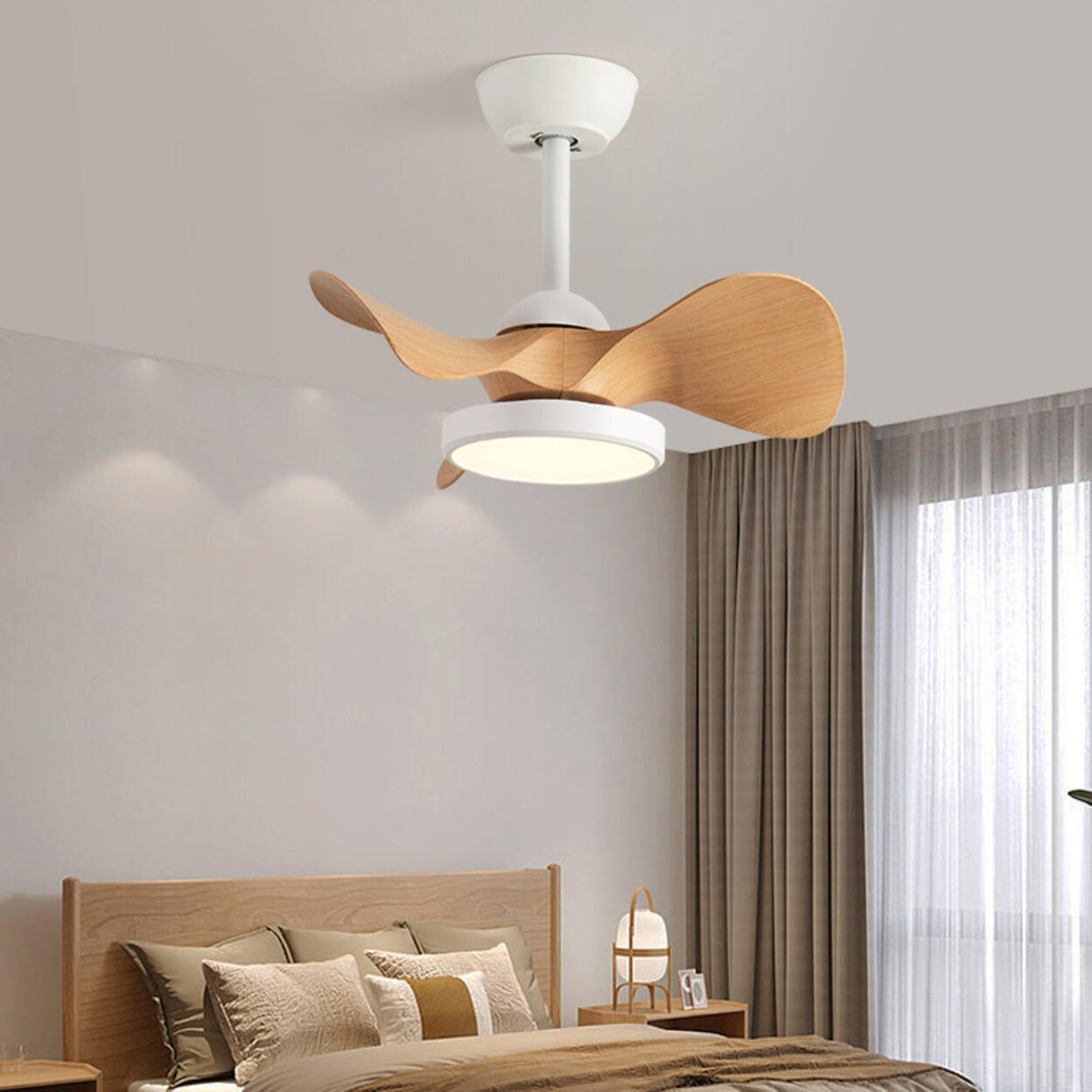 Simple Bedroom 3 Blades Modern LED Ceiling Fan Light Image - 8