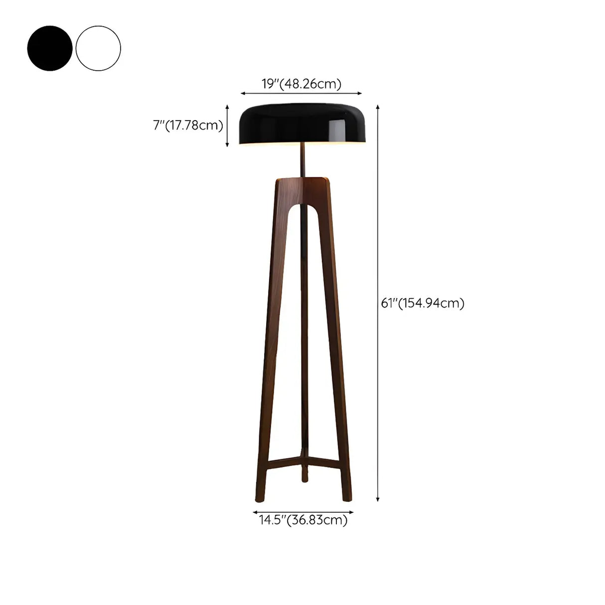 Simple Black Dome Shade Wooden Tripod Floor Lamp
