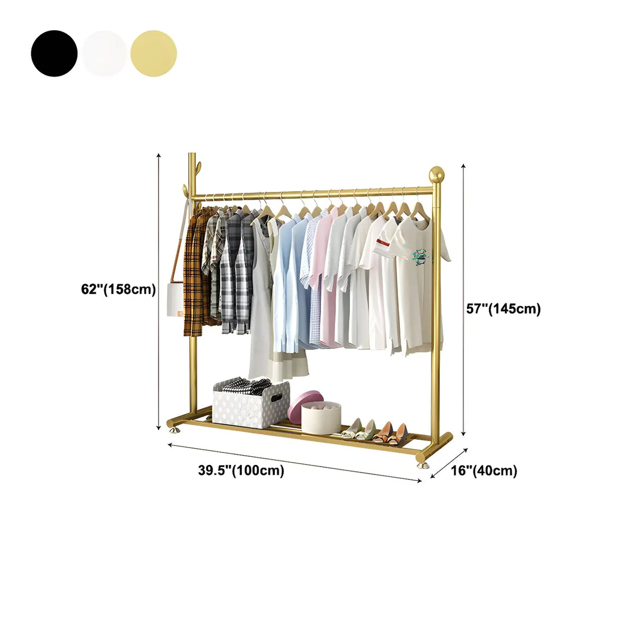 Simple Black Metal Garment Coat Rack with Hooks and Shelf Image - 10