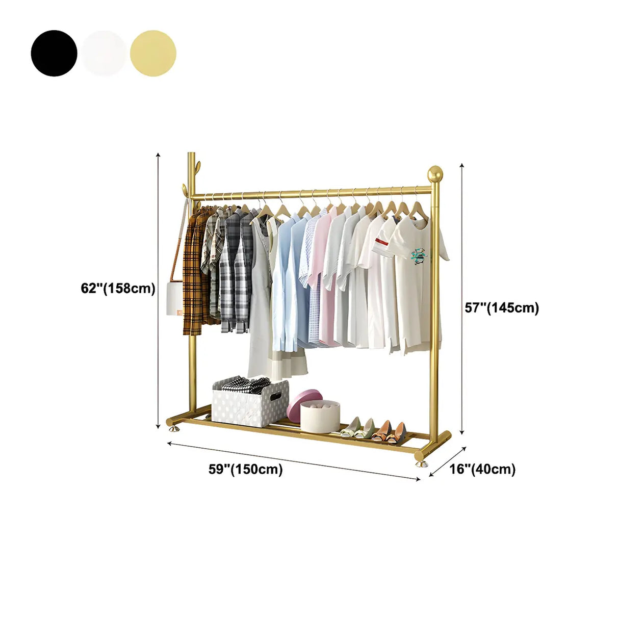 Simple Black Metal Garment Coat Rack with Hooks and Shelf Image - 12