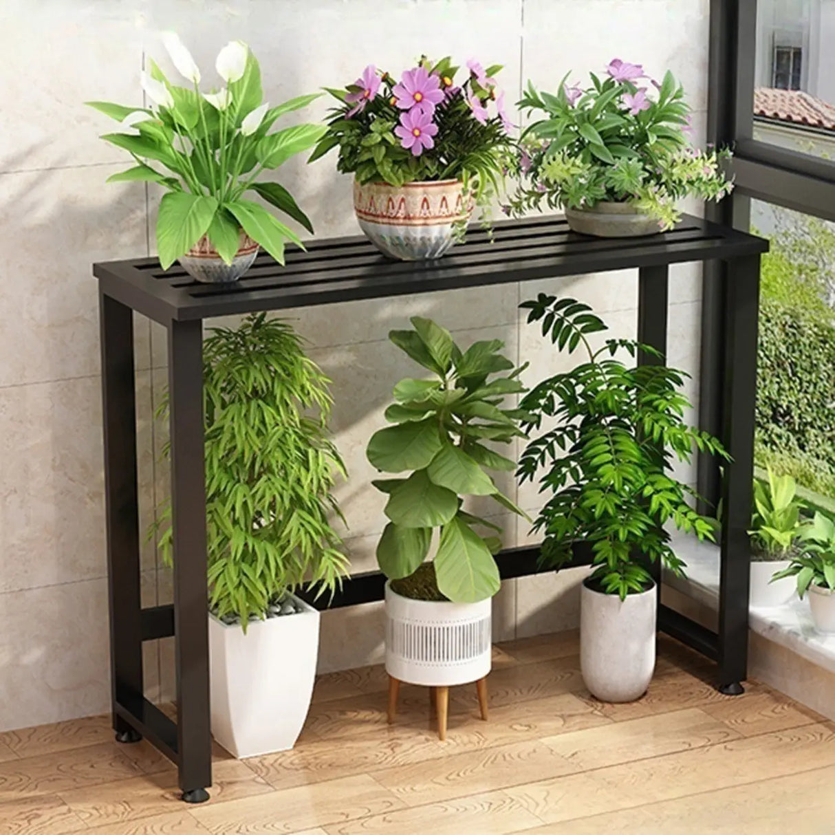 Simple Black Metal Waterproof Rectangular Plant Stand Image - 2