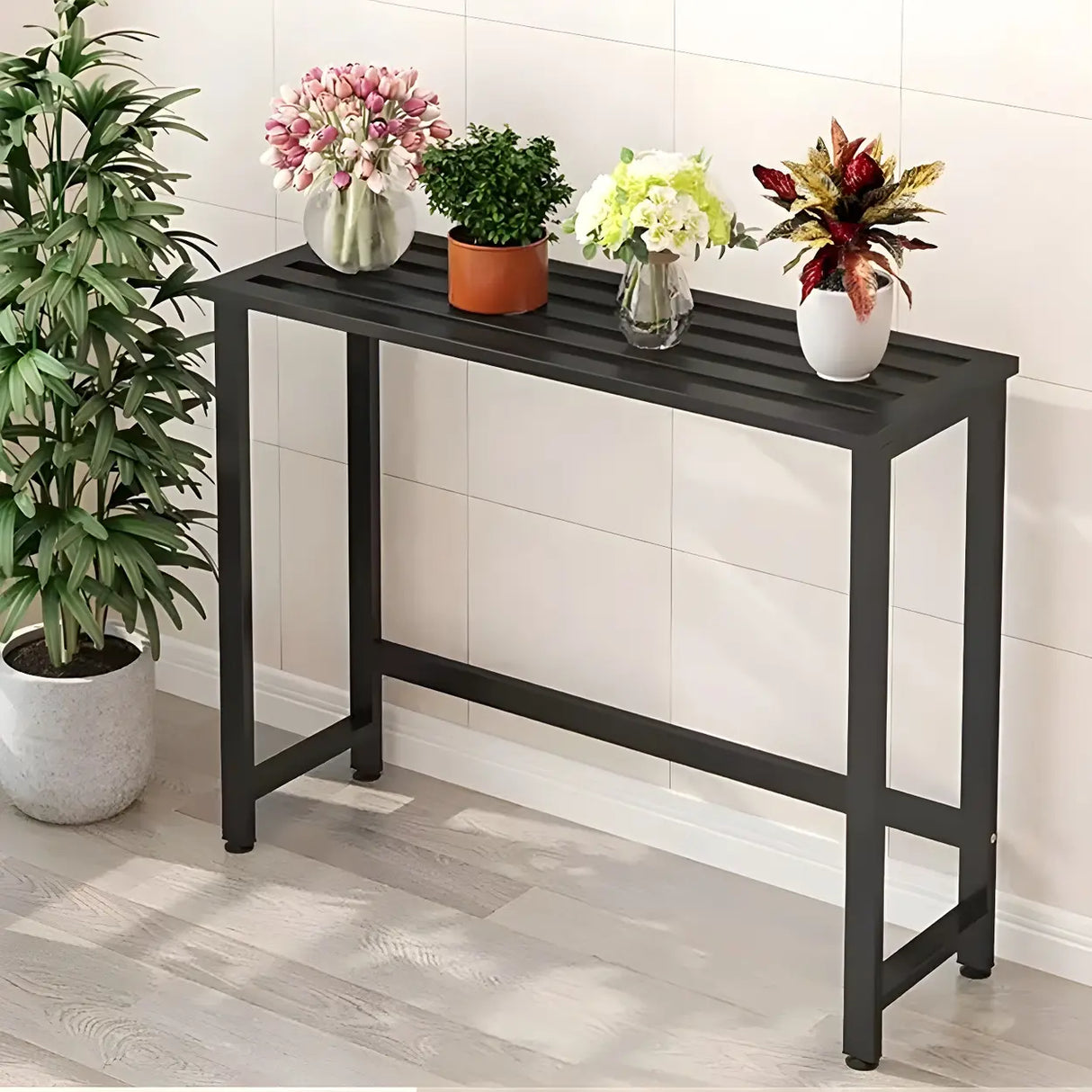 Simple Black Metal Waterproof Rectangular Plant Stand Image - 3