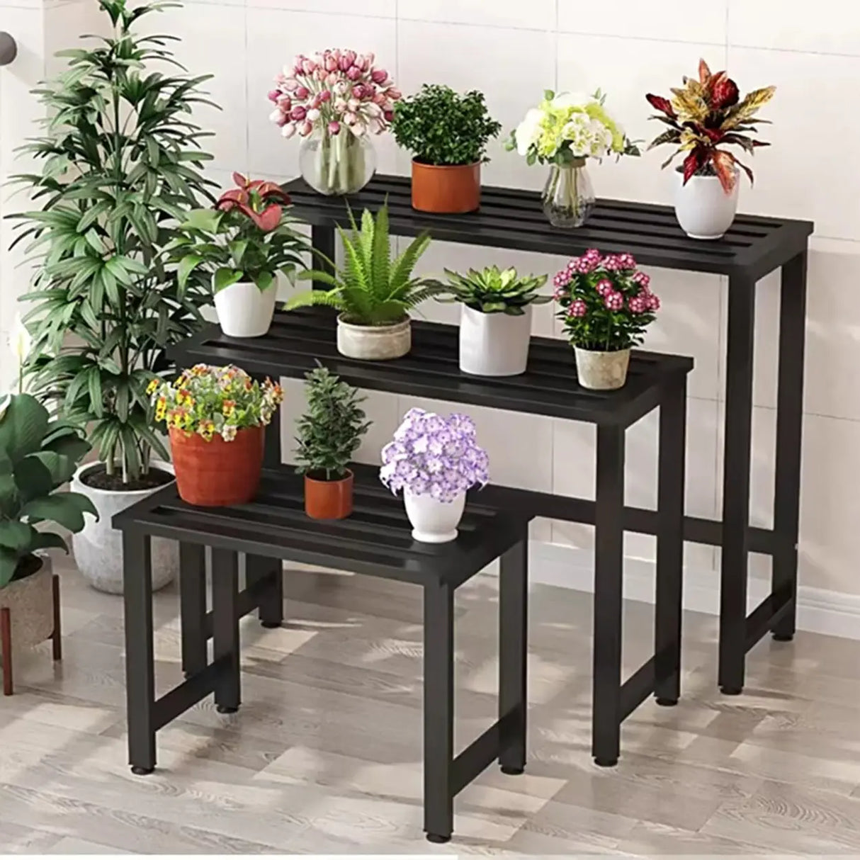 Simple Black Metal Waterproof Rectangular Plant Stand Image - 4