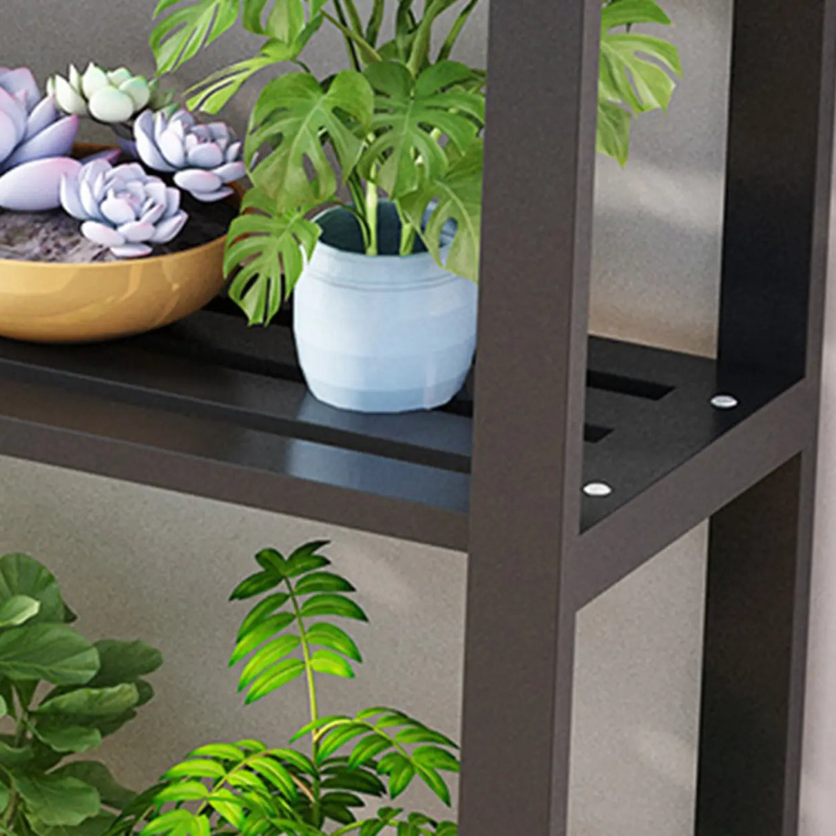 Simple Black Metal Waterproof Rectangular Plant Stand Image - 5