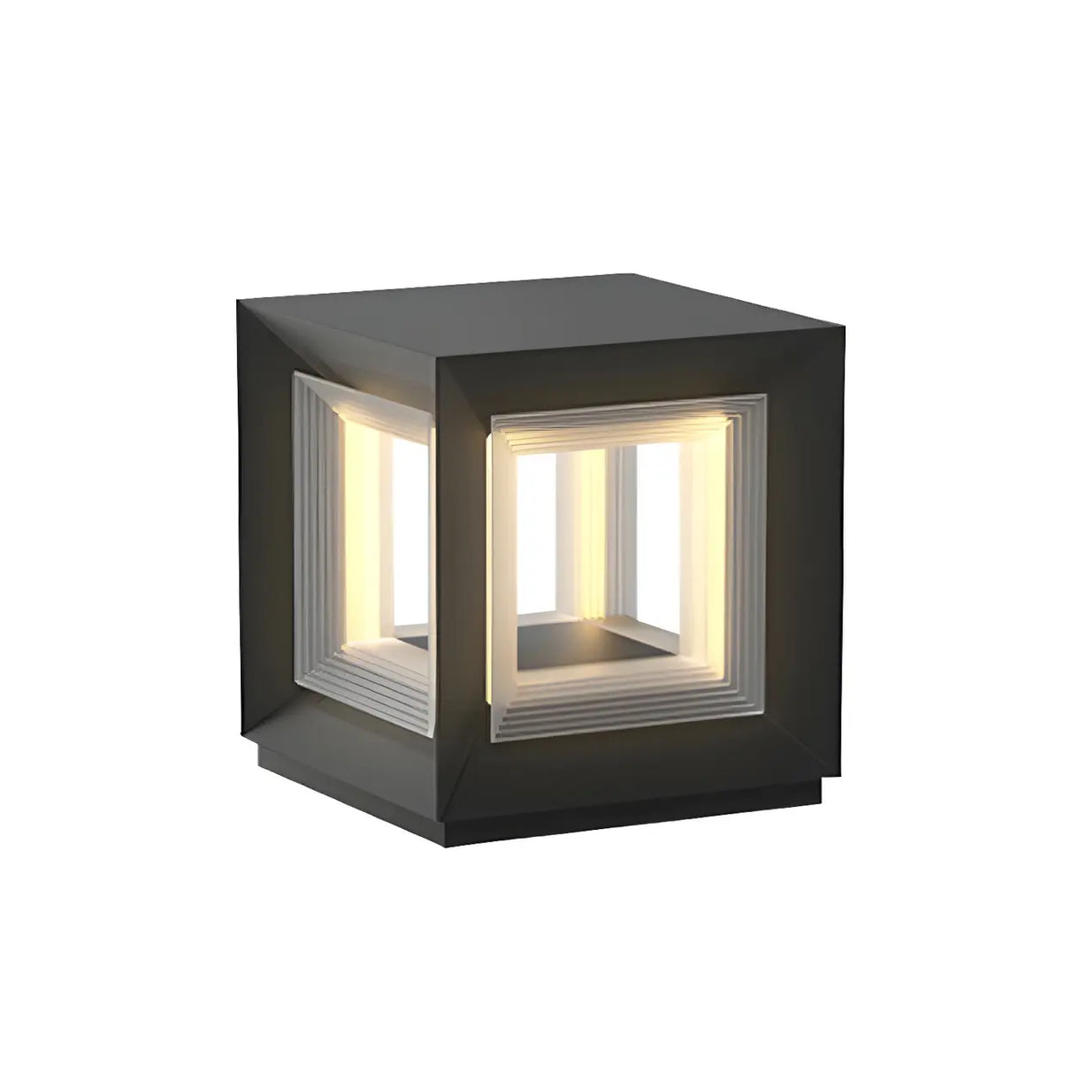 Simple Black Rectangular Metal Frame Post Outdoor Lamp Image - 10