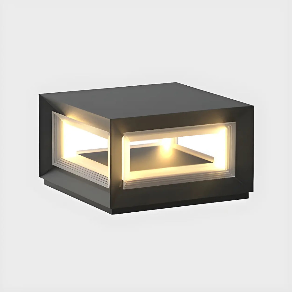 Simple Black Rectangular Metal Frame Post Outdoor Lamp Image - 3