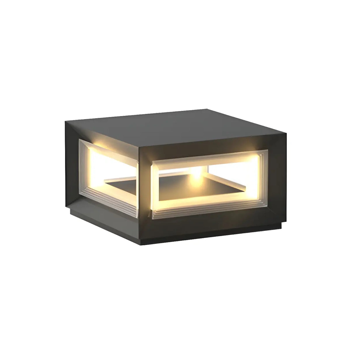 Simple Black Rectangular Metal Frame Post Outdoor Lamp Image - 7