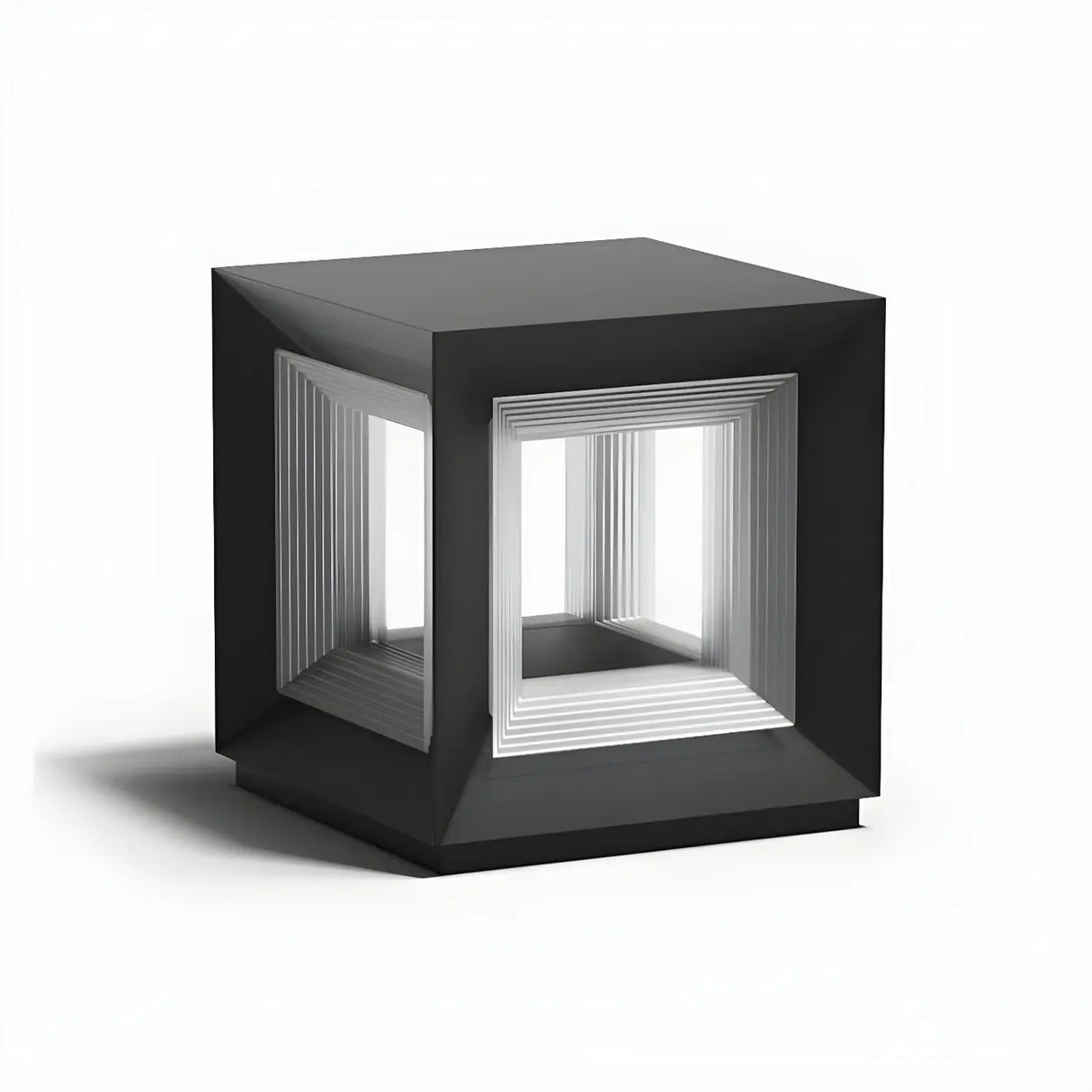 Simple Black Rectangular Metal Frame Post Outdoor Lamp Image - 8