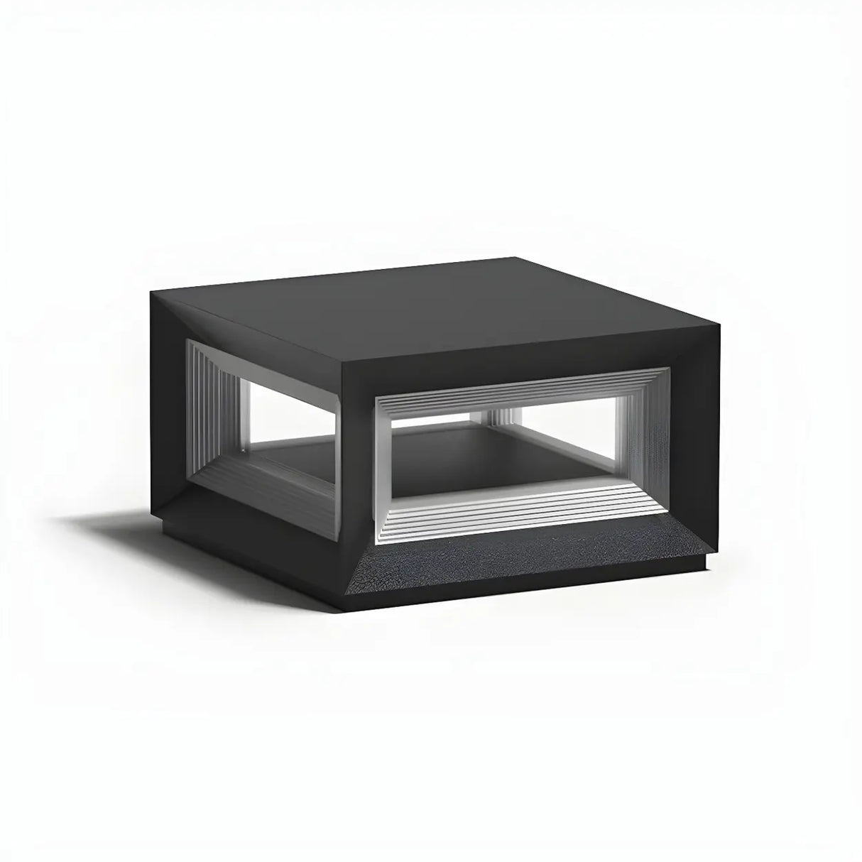 Simple Black Rectangular Metal Frame Post Outdoor Lamp Image - 9