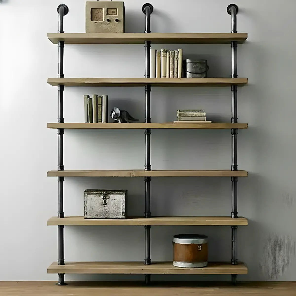 Simple Black Vertical Open Metal Frame Ladder Bookcase Image - 1