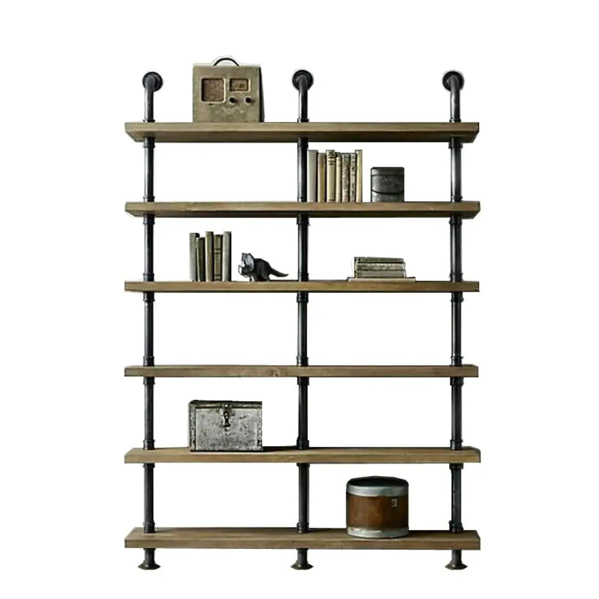 Simple Black Vertical Open Metal Frame Ladder Bookcase Image - 2