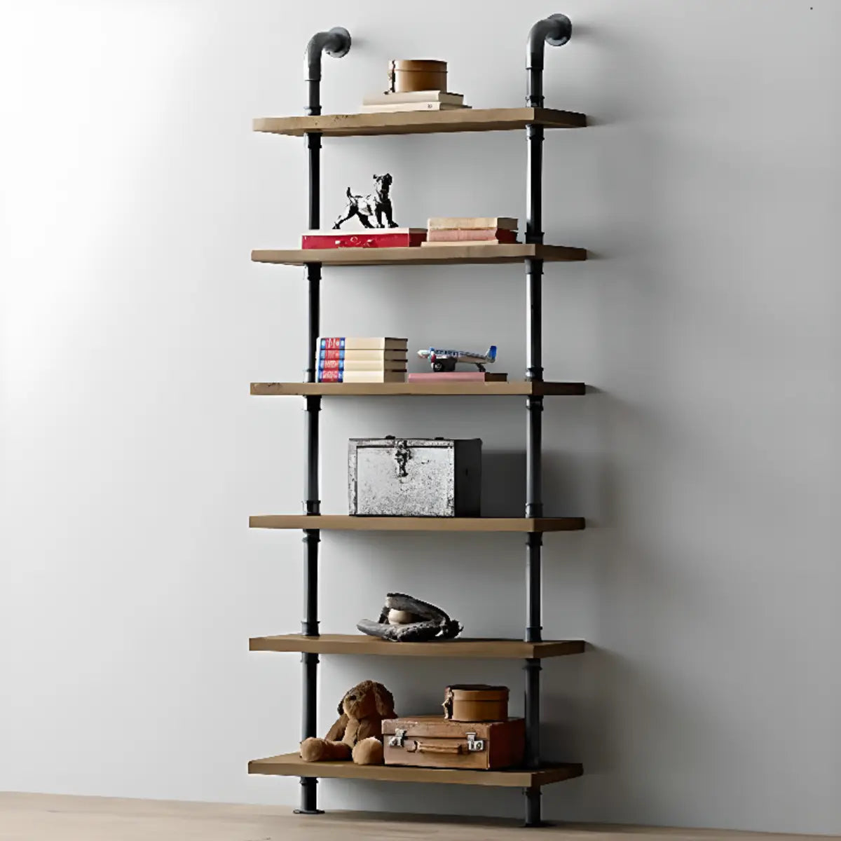 Simple Black Vertical Open Metal Frame Ladder Bookcase Image - 3