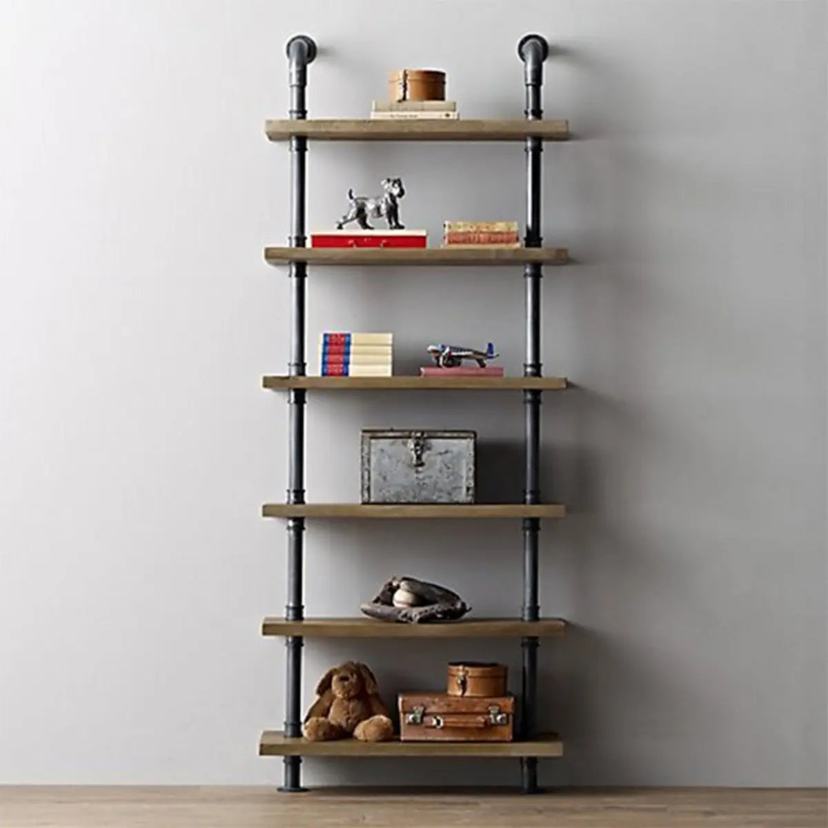 Simple Black Vertical Open Metal Frame Ladder Bookcase Image - 4