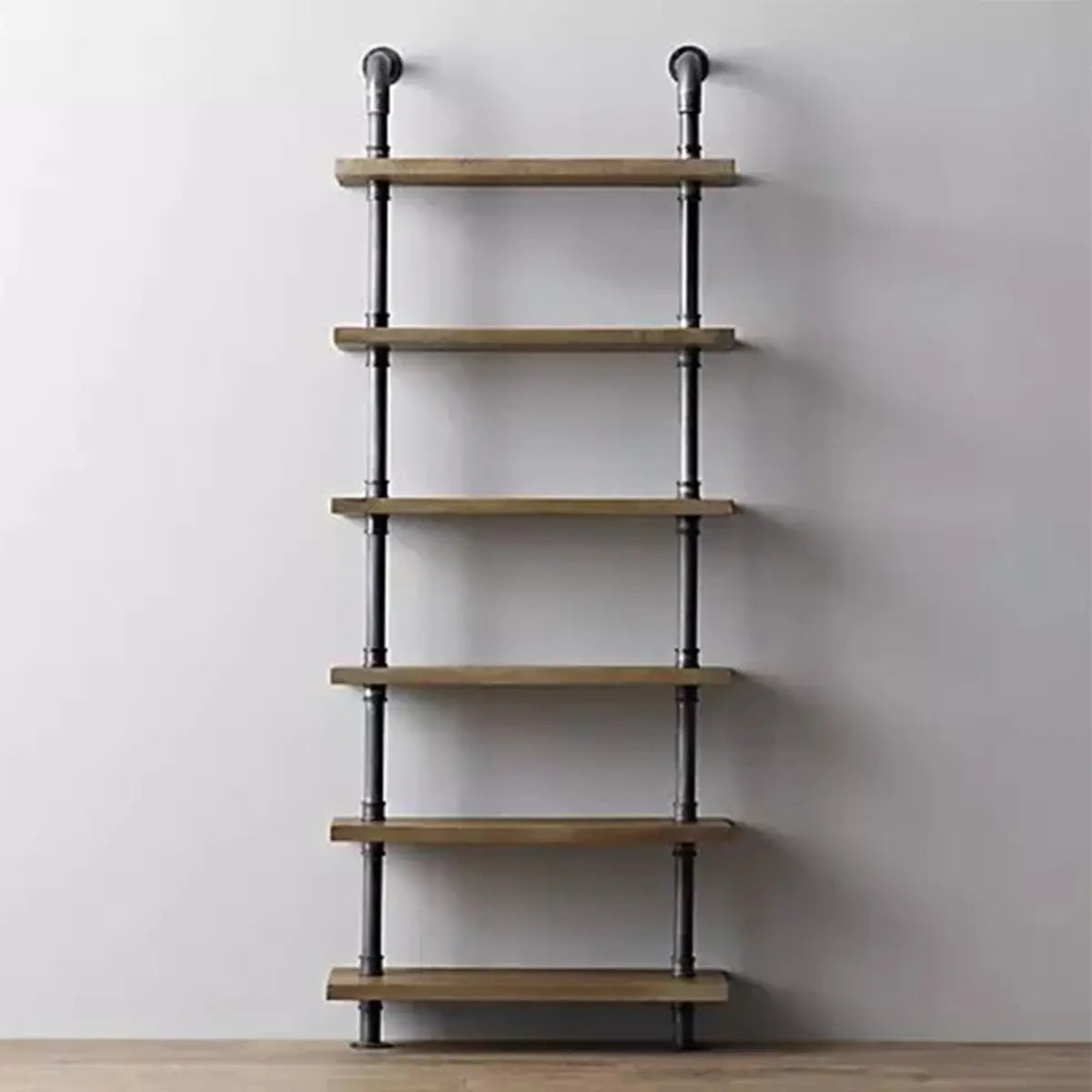 Simple Black Vertical Open Metal Frame Ladder Bookcase Image - 5