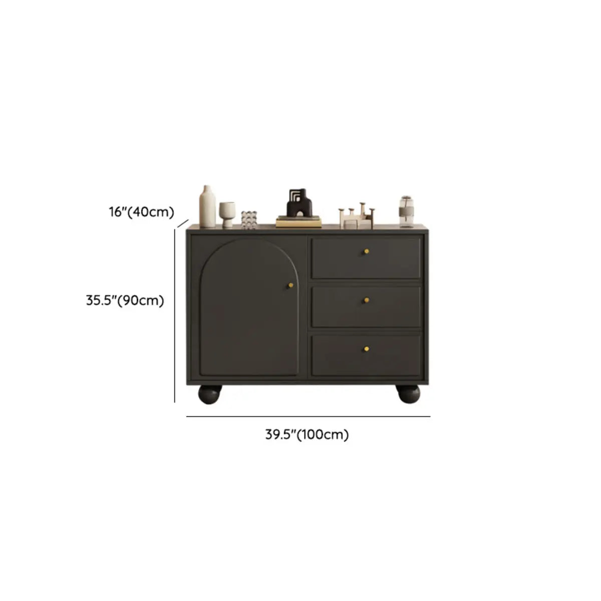 Simple Black Wood Drawers and Shelves Buffet with Storage Image - 14