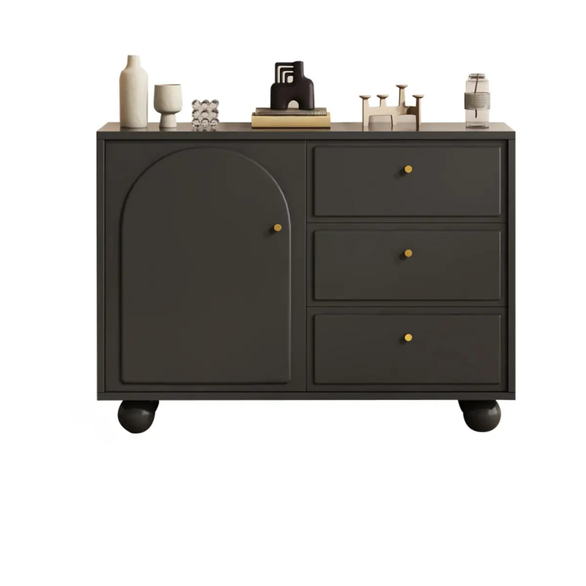 Simple Black Wood Drawers and Shelves Buffet with Storage Image - 2