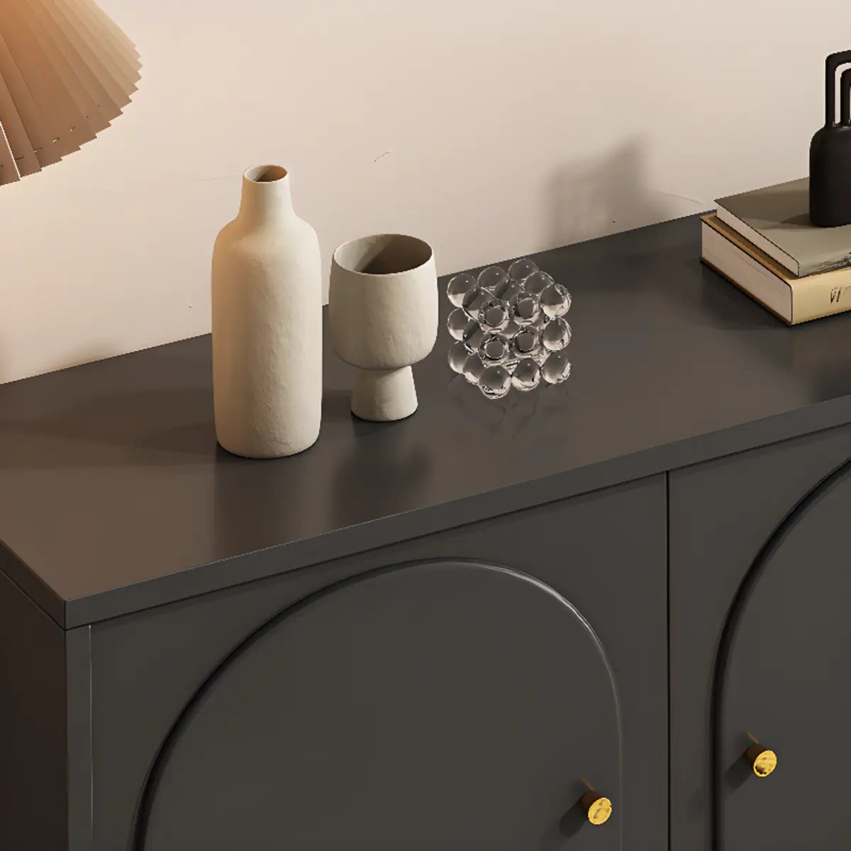 Simple Black Wood Drawers and Shelves Buffet with Storage Image - 5