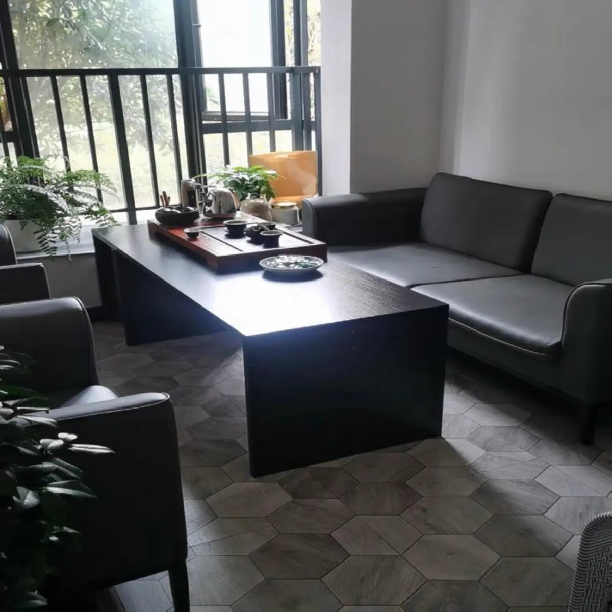 Simple Black Wood Rectangle Sled Single Coffee Table Image - 2