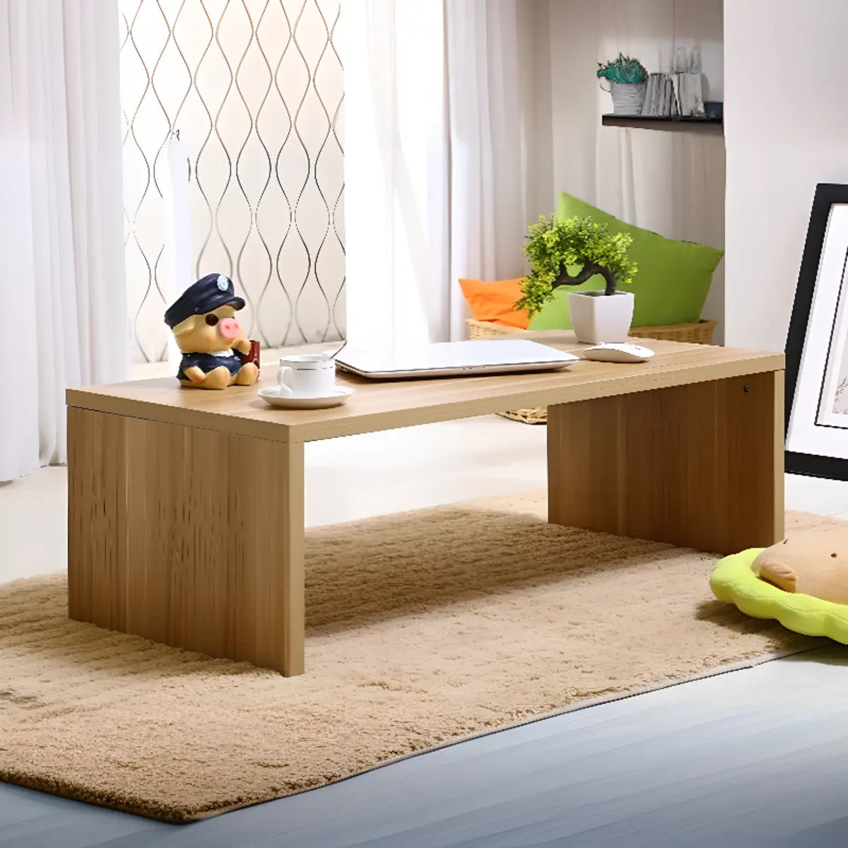 Simple Black Wood Rectangle Sled Single Coffee Table Image - 5