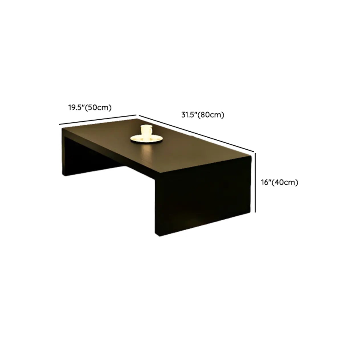 Simple Black Wood Rectangle Sled Single Coffee Table