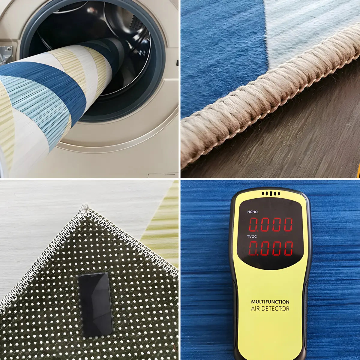 Simple Blue Leaf Pattern Rectangle Polyester Area Rug Image - 5