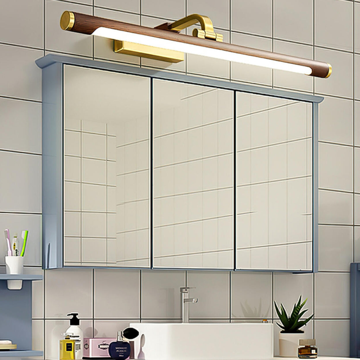 Simple Brass Linear Adjustable Vanity Mirror Light Image - 1
