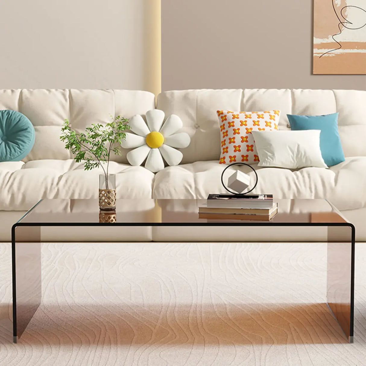 Simple Brown Glass Rectangular Sledge Coffee Table Image - 3