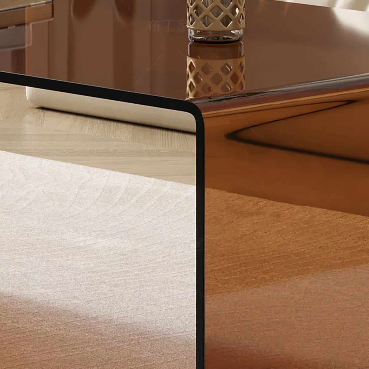 Simple Brown Glass Rectangular Sledge Coffee Table Image - 6