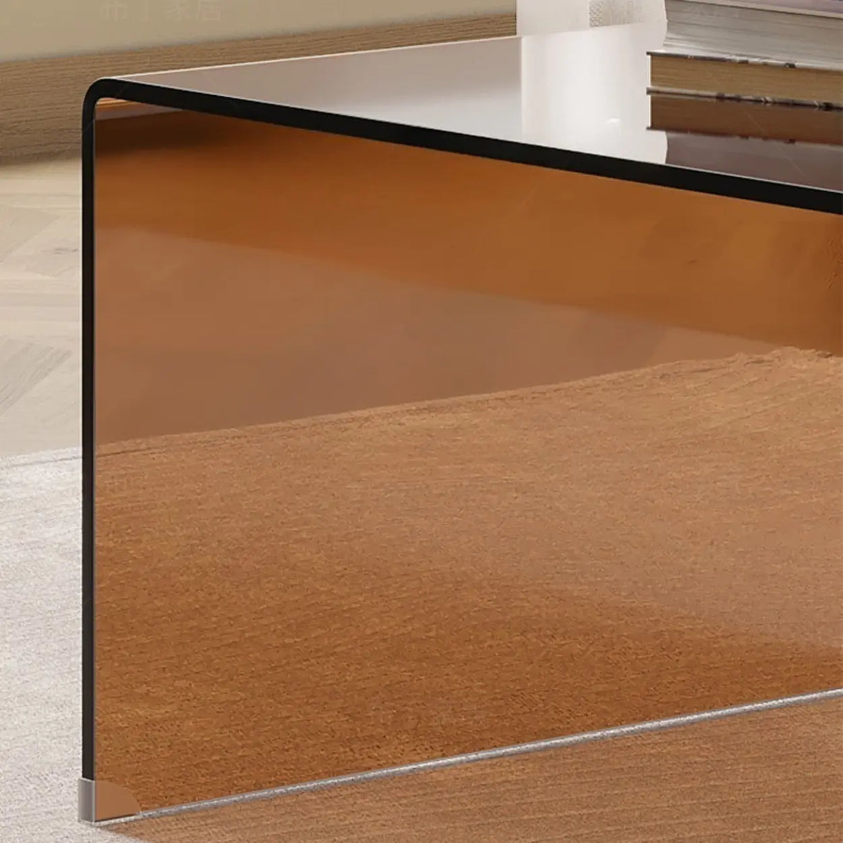 Simple Brown Glass Rectangular Sledge Coffee Table Image - 7