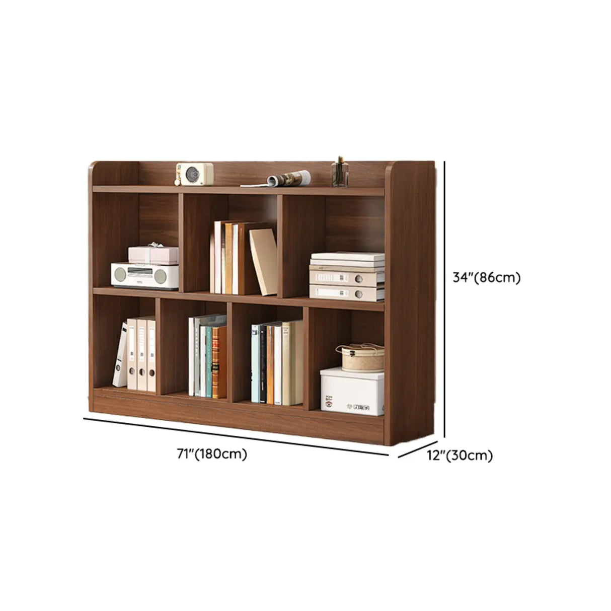 Simple Brown Horizontal Wood Organizing Short Bookcase Image - 19