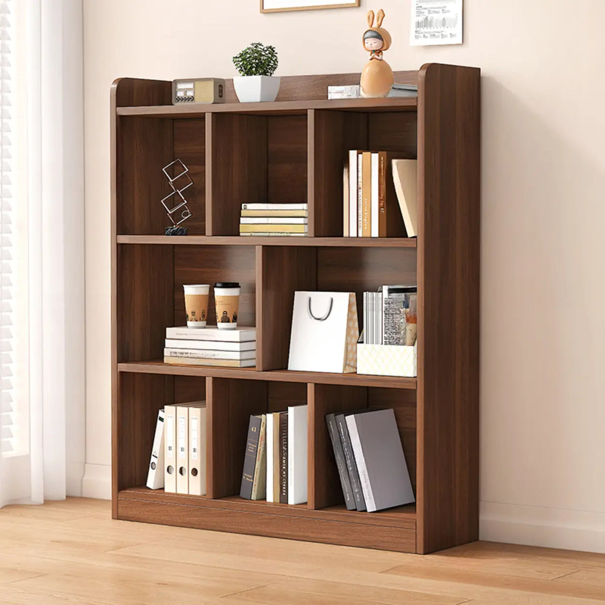 Simple Brown Horizontal Wood Organizing Short Bookcase Image - 3