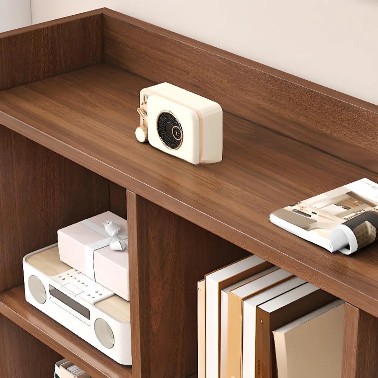 Simple Brown Horizontal Wood Organizing Short Bookcase Image - 6