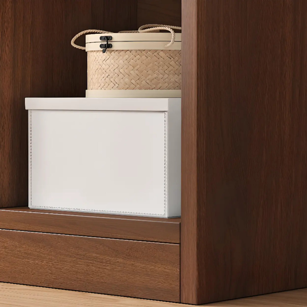 Simple Brown Horizontal Wood Organizing Short Bookcase Image - 8