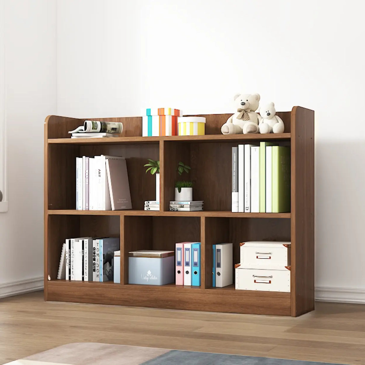 Simple Brown Lumber Horizontal Rectangular Bookcase Image - 1