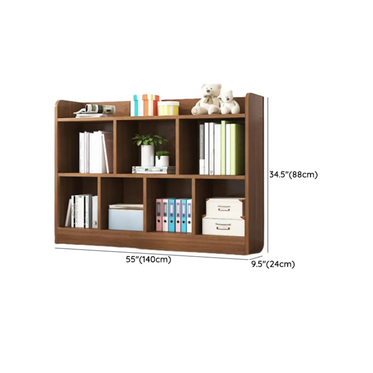 Simple Brown Lumber Horizontal Rectangular Bookcase Image - 12