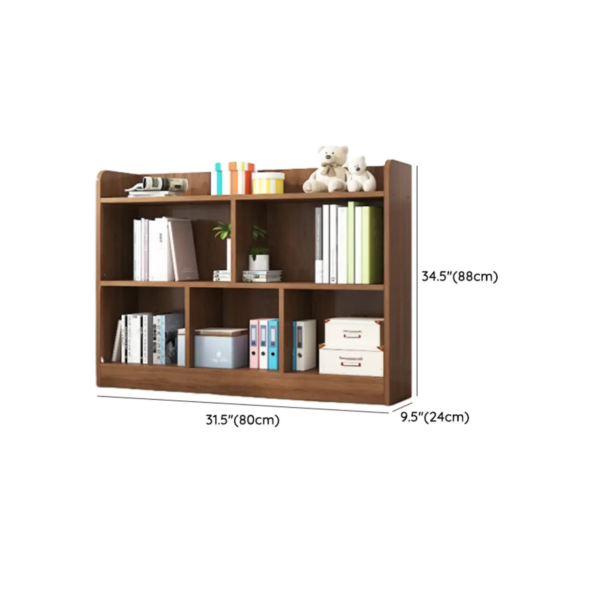 Simple Brown Lumber Horizontal Rectangular Bookcase Image - 14