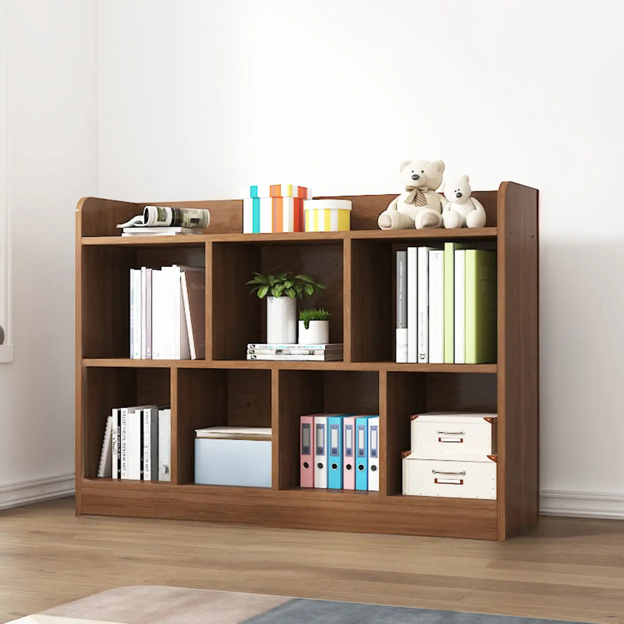 Simple Brown Lumber Horizontal Rectangular Bookcase Image - 2