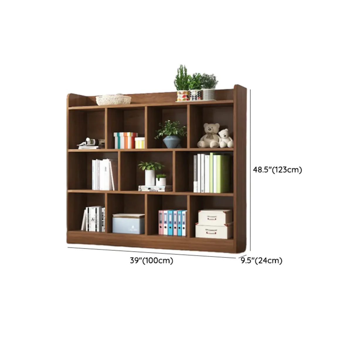 Simple Brown Lumber Horizontal Rectangular Bookcase Image - 23
